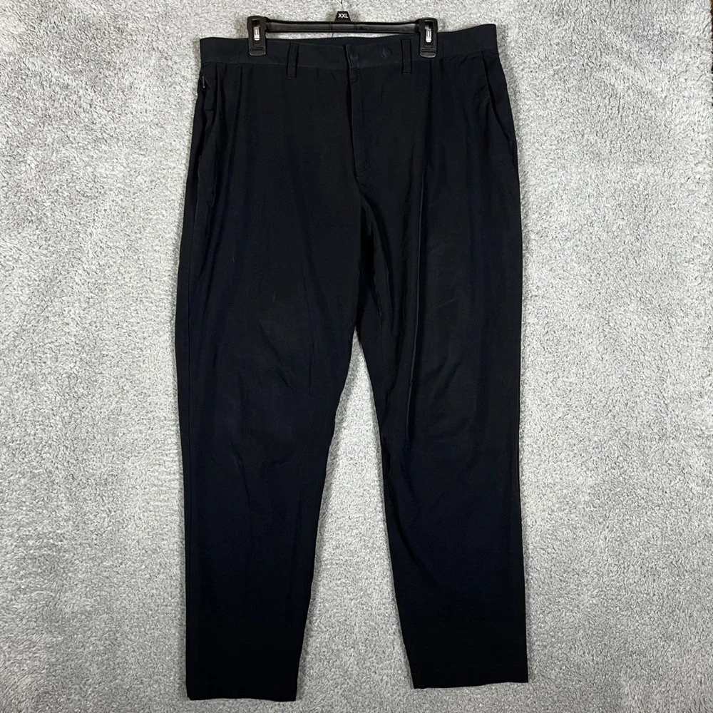 Fabletics Chino Pants Mens 38x31 Black Casual Flat Front Comfort Fit Straight‎